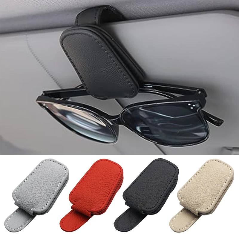 Car Sunglasses Holder Sun Visor Sunglasses Clip Leather Glasses Case Magnetic Mount Ticket Card Eyeglasses Clip Car Accessories