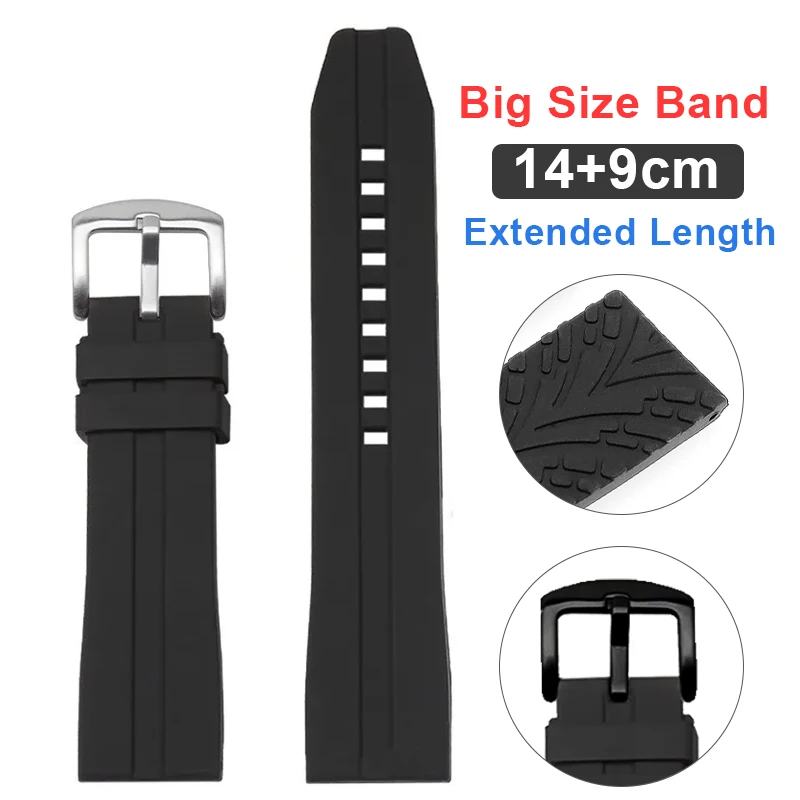 Extended Length Big Size Silicone Watch Strap for Rolex Wristband for Seiko Waterproof Bracelet 20mm 22mm Men Sport Rubber Belt