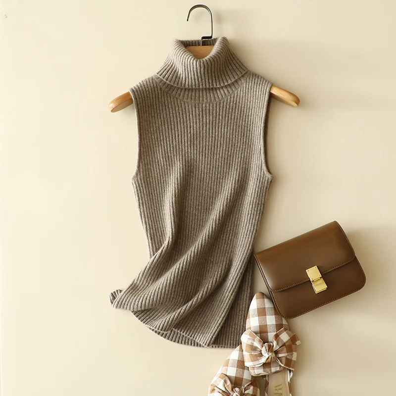 masigoch winter ribbed knit luxury warm 100% cashmere turtleneck sweater vest