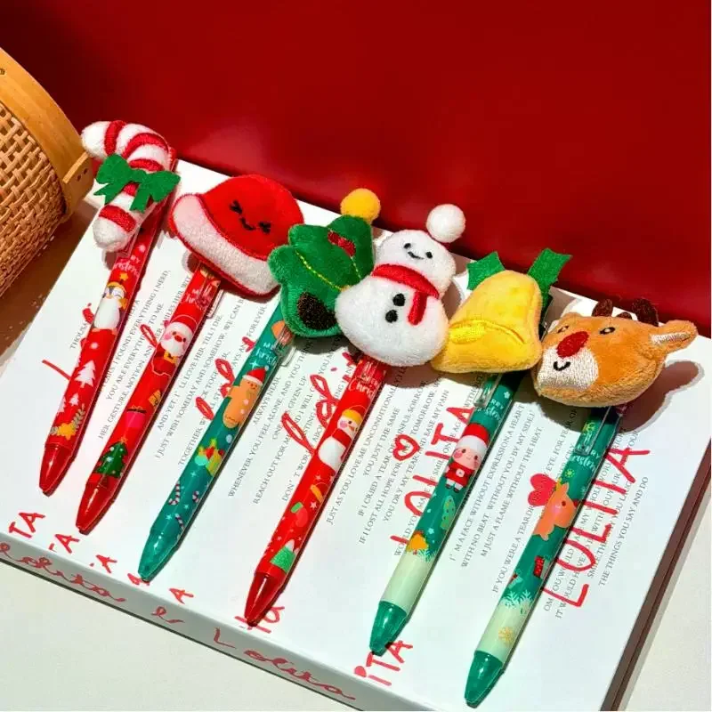 

1/3/5Pcs Christmas Plush Gel Pen Cartoon Snowman Reindeer Black Ink Smooth Writing Pen Student Stationery New Year Gift