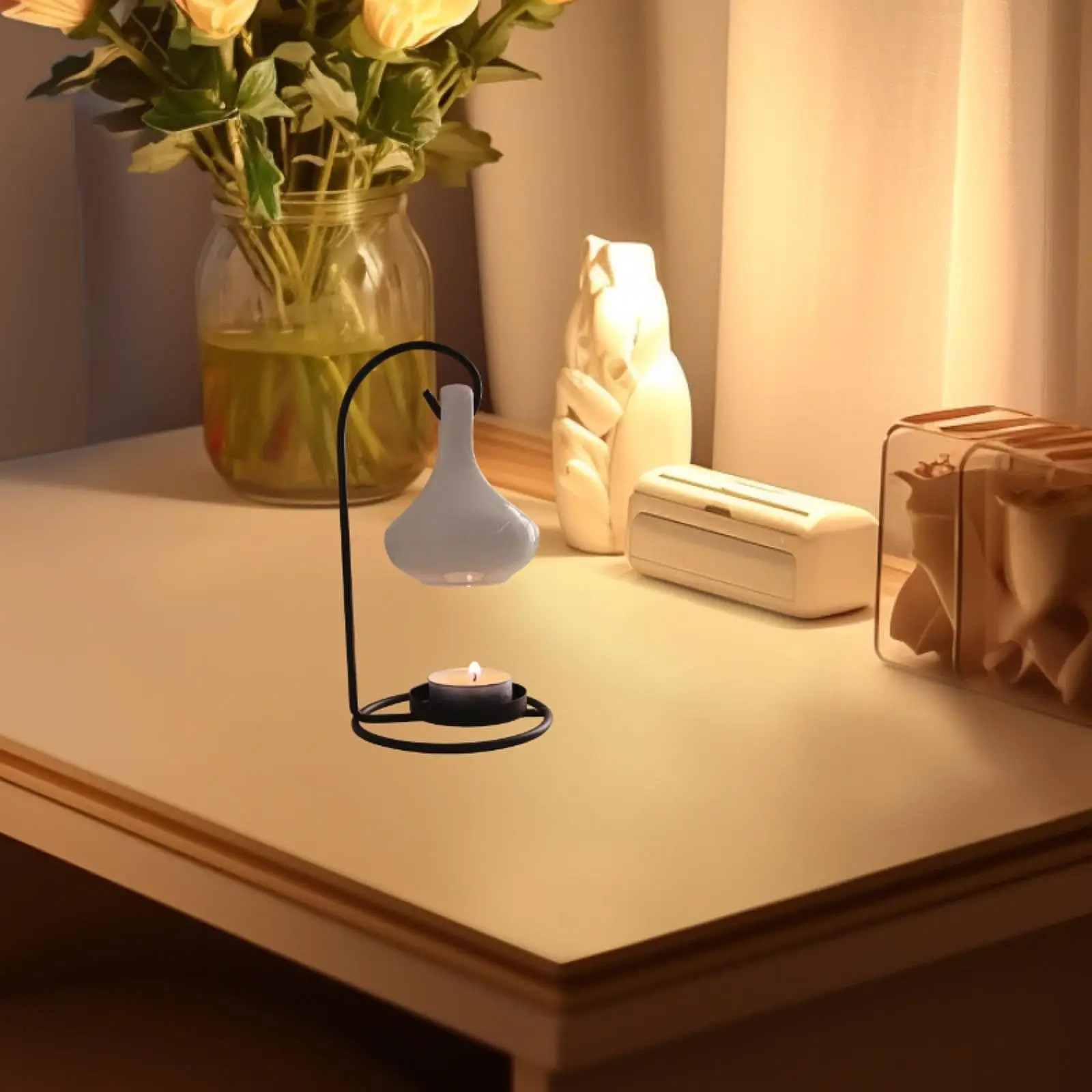 Wax Melt Burner Essential Oil Diffuser Metal Stand Desktop Decoration