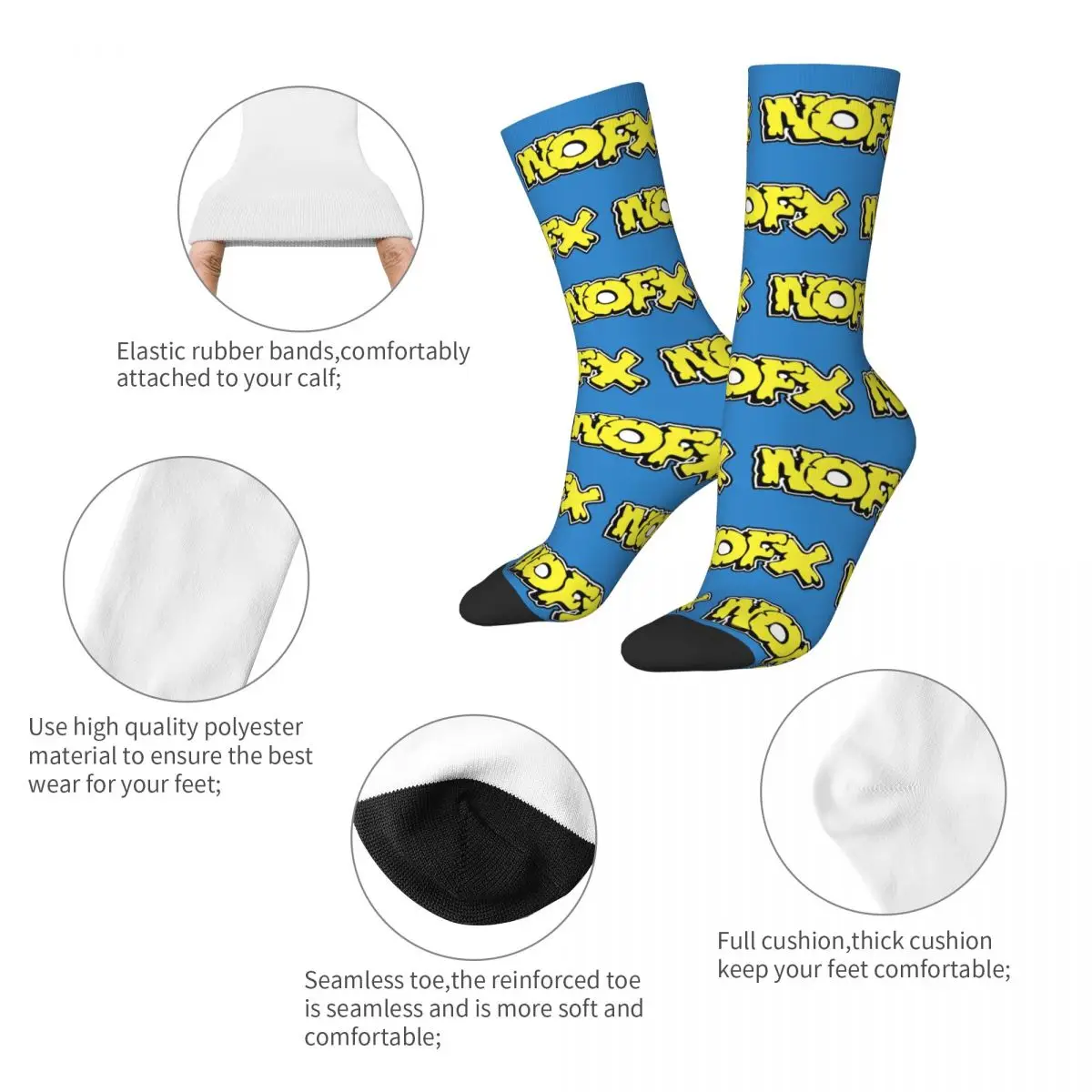Funny NOFX Punk Band Logo Skateboard Socks Polyester Crew Socks for Unisex Breathable