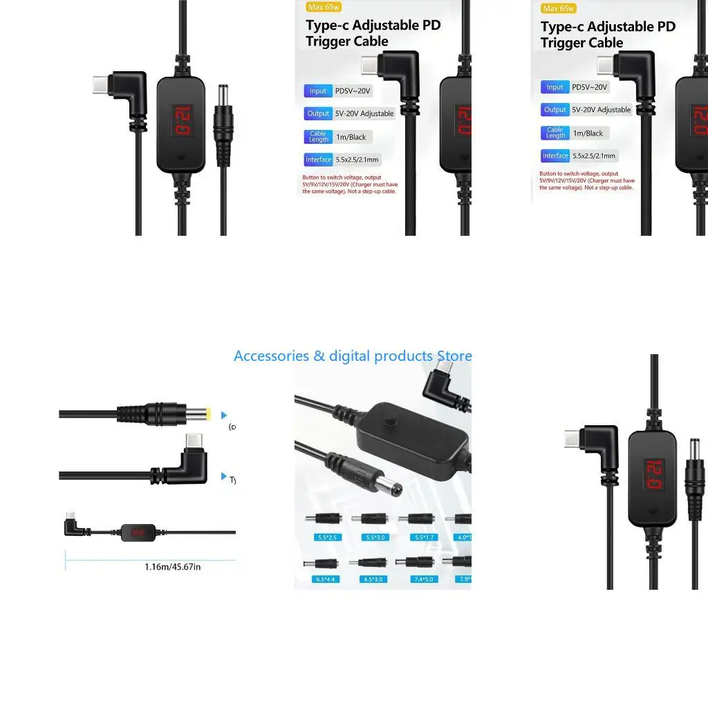 77JD Adjustable Voltages Power Cord Type C to DC5.5 Safe Charging For Business