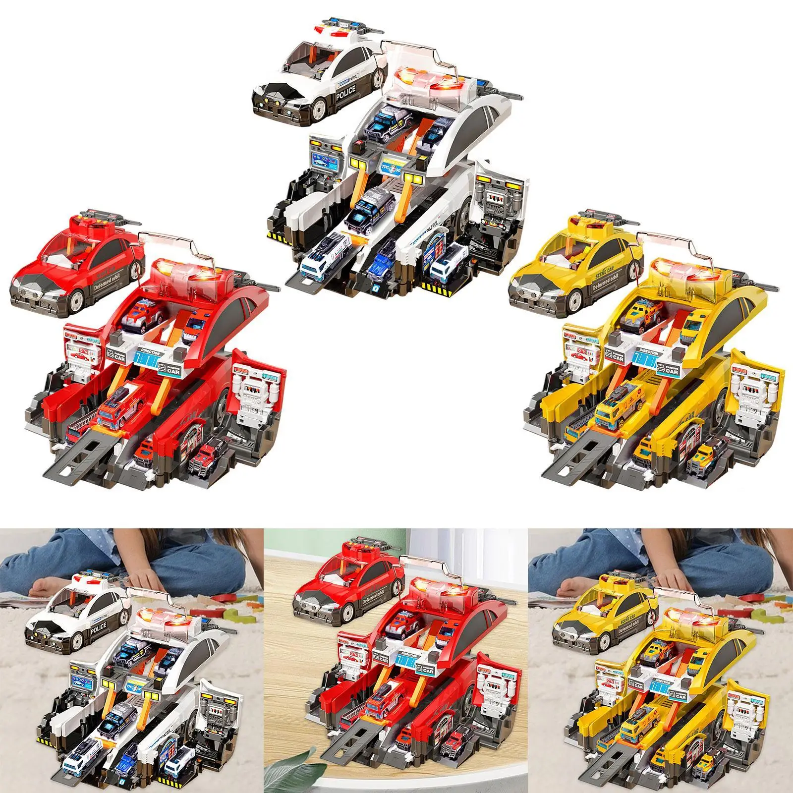 Conjunto de brinquedos de carro para crianças, brinquedo de deformação, caminhão transportador, brinquedo com 6 pequenos carros de liga para crianças, meninos, meninas de 3 a 5 anos, presente de aniversário