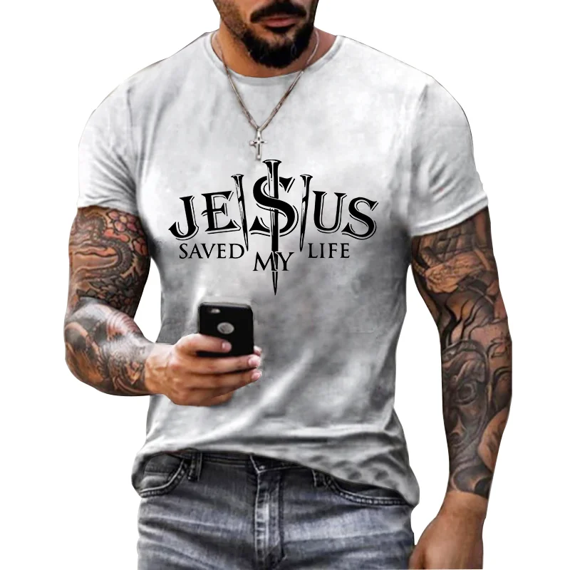 

Classic Versatile White T-shirt For Men JESUS Letter Graphic Men's Short Sleeve Temperament Simple Tshirts Unisex O-Neck Top 6XL