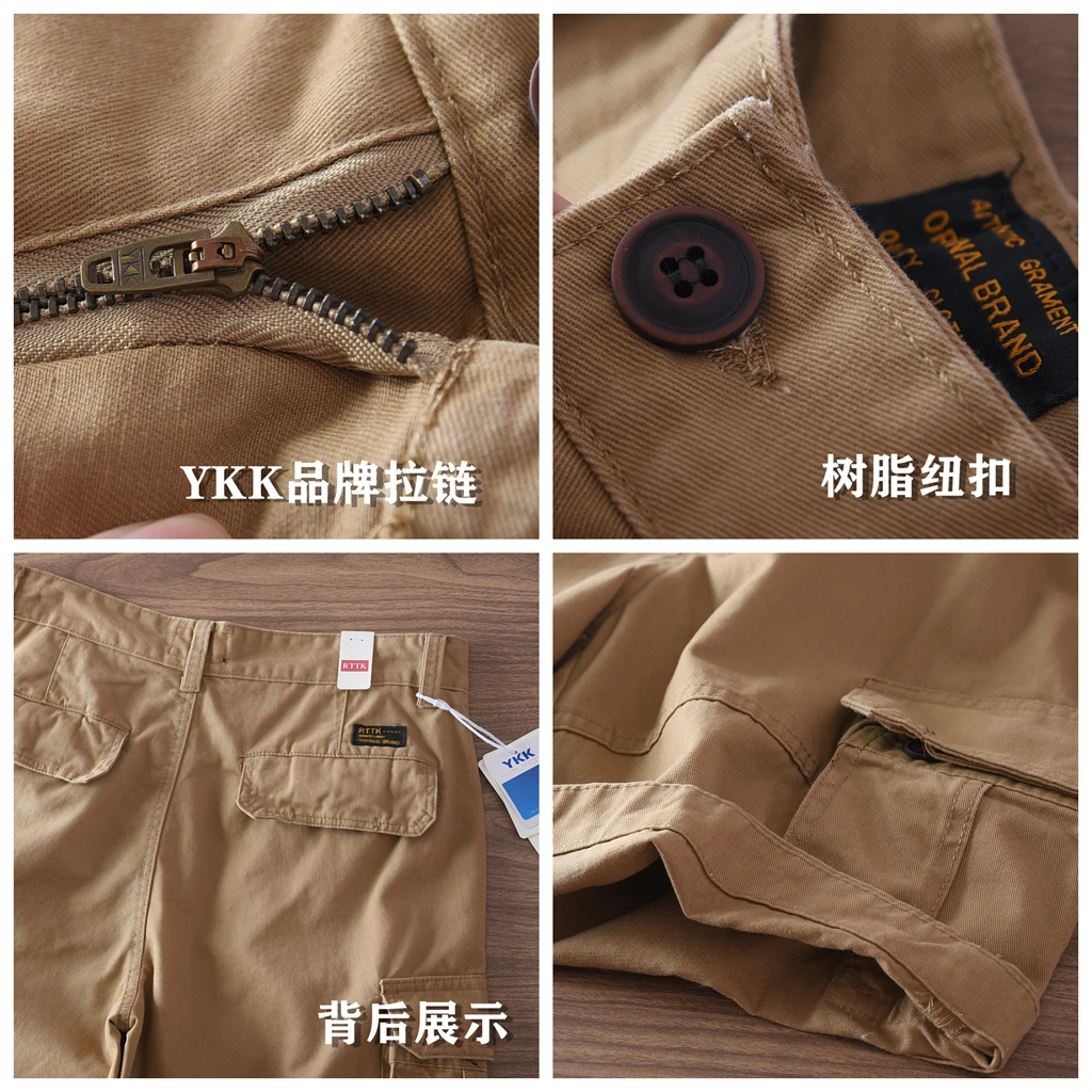 2025 verão novo americano retro tecido multi-bolso carga shorts masculino amekaji 100% algodão lavado casual calças retas de 5 pontos