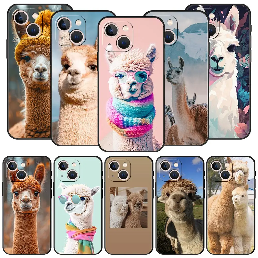 Kawaii Alpaca lovely Luxury Phone Case For iPhone 13 15 14 12 Mini 11 Pro MAX XR X SE XS 7 8 Plus Silicone Protection Cover