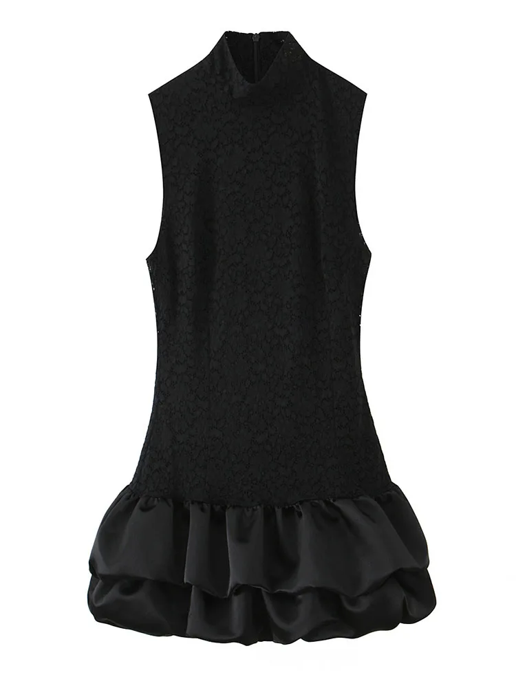 Moda zimowa damska HH, stójka, łączona ​ ​ Krótka sukienka koronkowa damska, elegancka, uniwersalna, zapinana na zamek, bez rękawów, Mujer