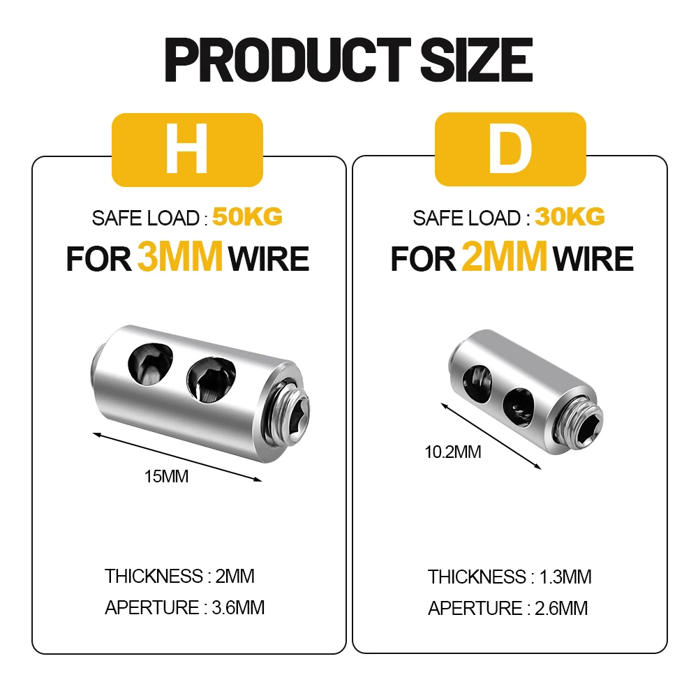 10pcs 2/3mm Wire Rope Clamp Stainless Steel Cable Clip Fastener Adjustable Screw Copper Metal Fixture Sling Fixing Accessories