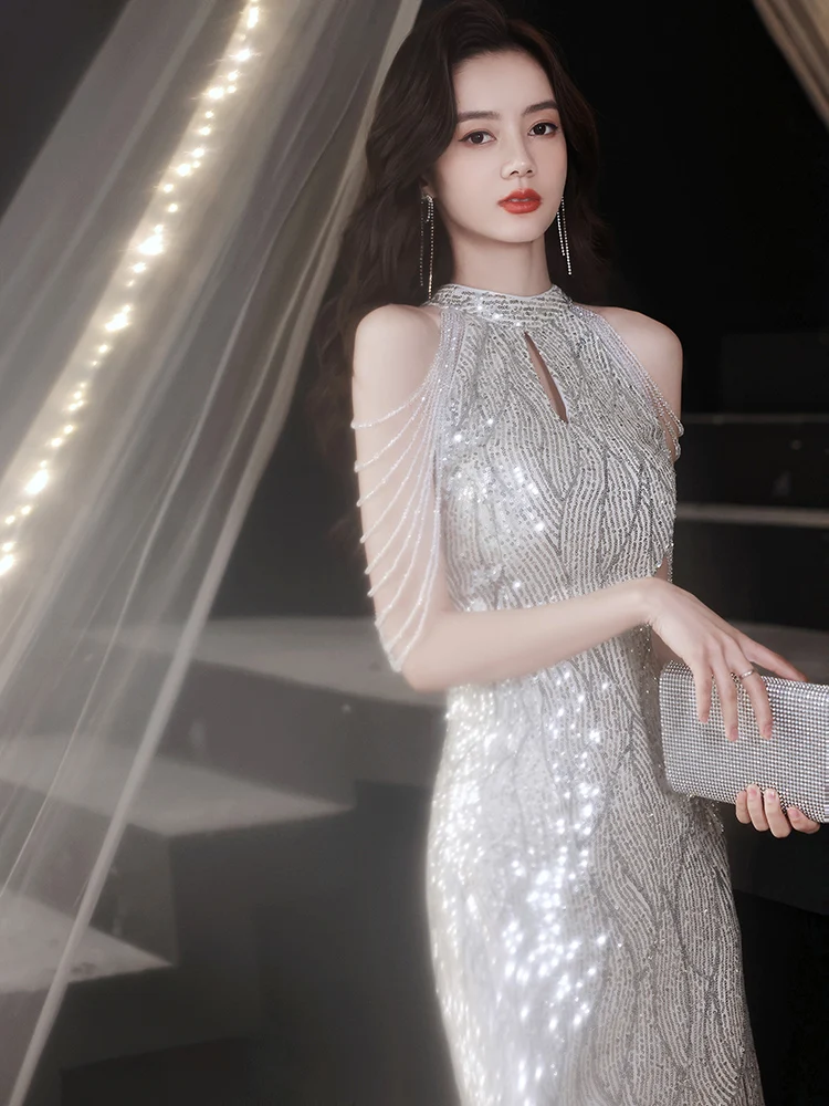 

Ele ort Evening Dr Women's Ball Gown Fairylike Ladylike Luxury Dr Korean Sle Pure Color mid Waist Zipper