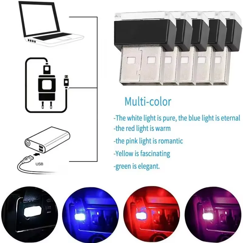 Mini USB LED Car Lights Car Interior Ambient Lights Emergency Lighting PC Car Color Decorative Lights Specifications Available