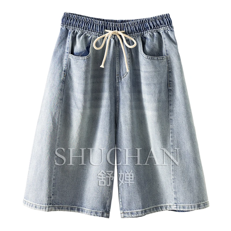 

Beautiful Legs Fashionable Essence Retro Washed High Waist Five Points Pure Cotton Denim Pants Women 38B3