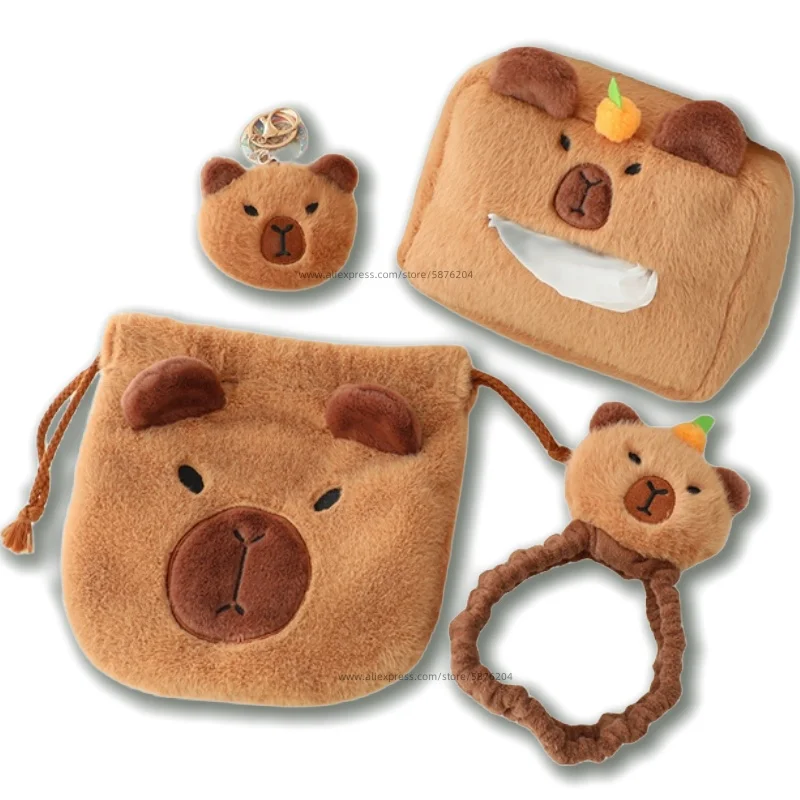 Cartoon Capybara Plush Car seat Tissue Box Capibara Interior Rear-View Mirror Decorative Bandage Decor Toys Bag Plushie