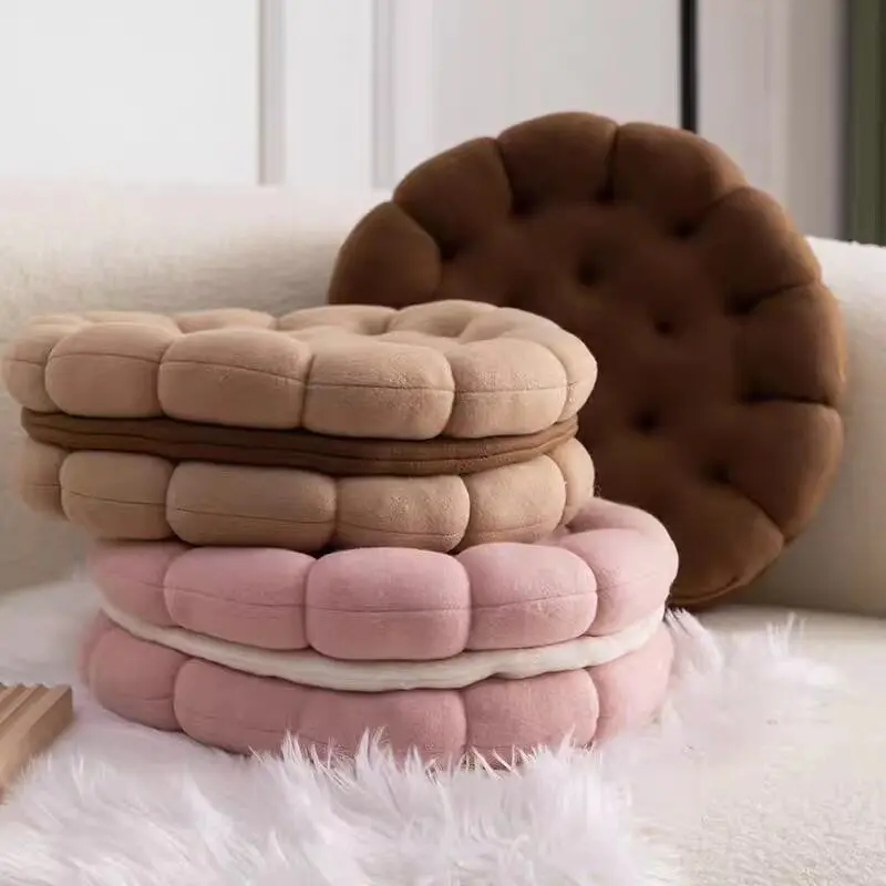 Creativity Sandwich Cookie Cushion Short Plush Soft Seat Pad Cute Chair Pads for Office Girl Floor Cushion for Window Seat