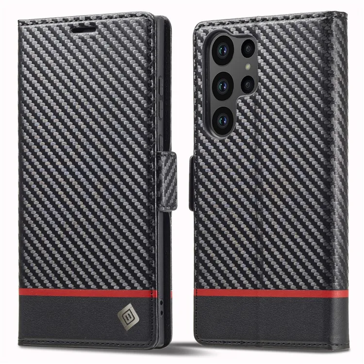 

LC.IMEEKE For Samsung Galaxy S25 Ultra Case Carbon Fiber Texture Phone Cover Stand Card Holder - Horizontal Stripe