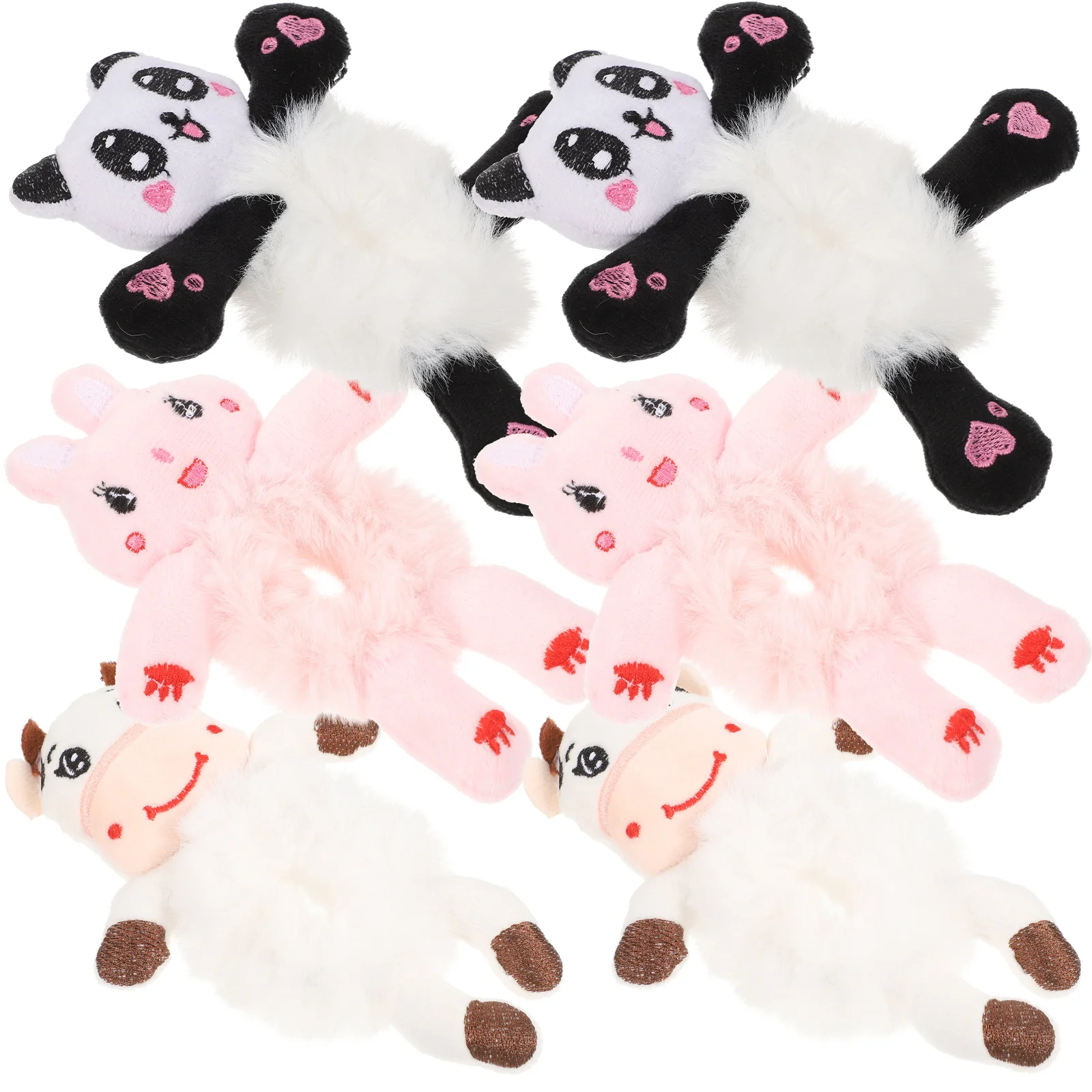 6 pezzi di cartone animato animale peluche anello per capelli cravatte pelose ragazze panda fluff elastici corde Miss