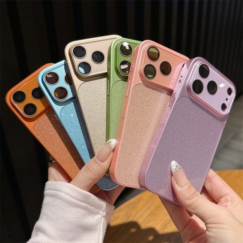 

Luxury Glitter Bling Phone Case For iPhone 17 16 15 14 13 Pro Max Air 17Pro Soft Bumper Shockproof Hard PC Lens Protection Cover