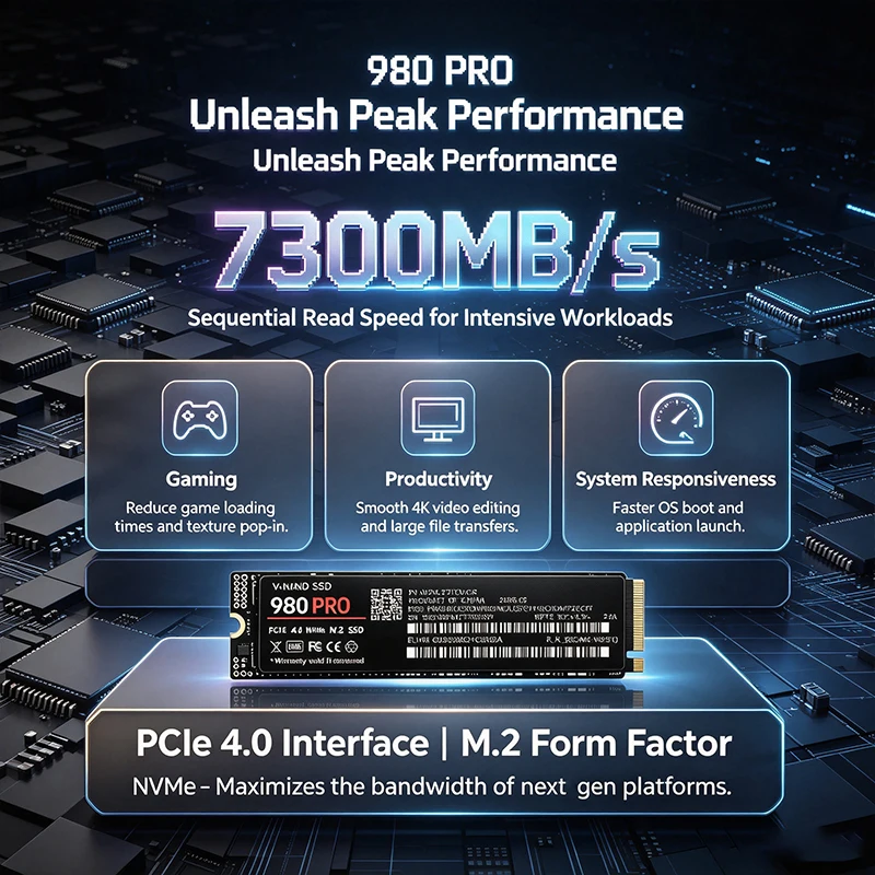 980 PRO High Speed PCIe4.0 x4 M.2 2280 NVMe TLC 3D Internal SSD 1TB 2TB 4TB 8TB Storage Upgrade Disk For PS5 Gaming Desktop Note