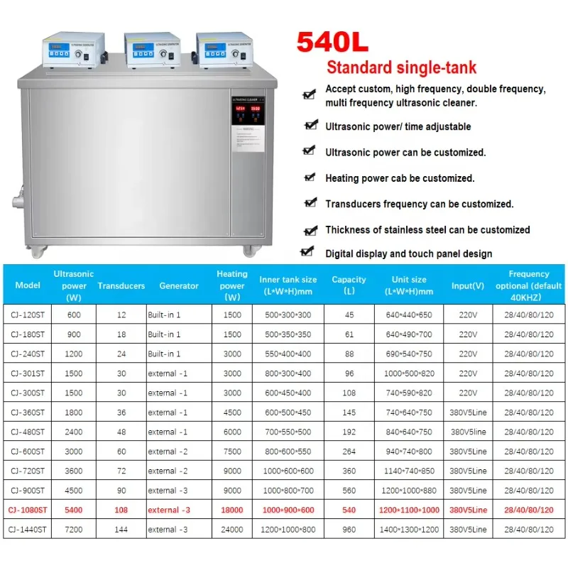 5400W 540L Big Size Industrial Ultrasonic Cleaner Machine for Metal Parts PCB Board Cleaning