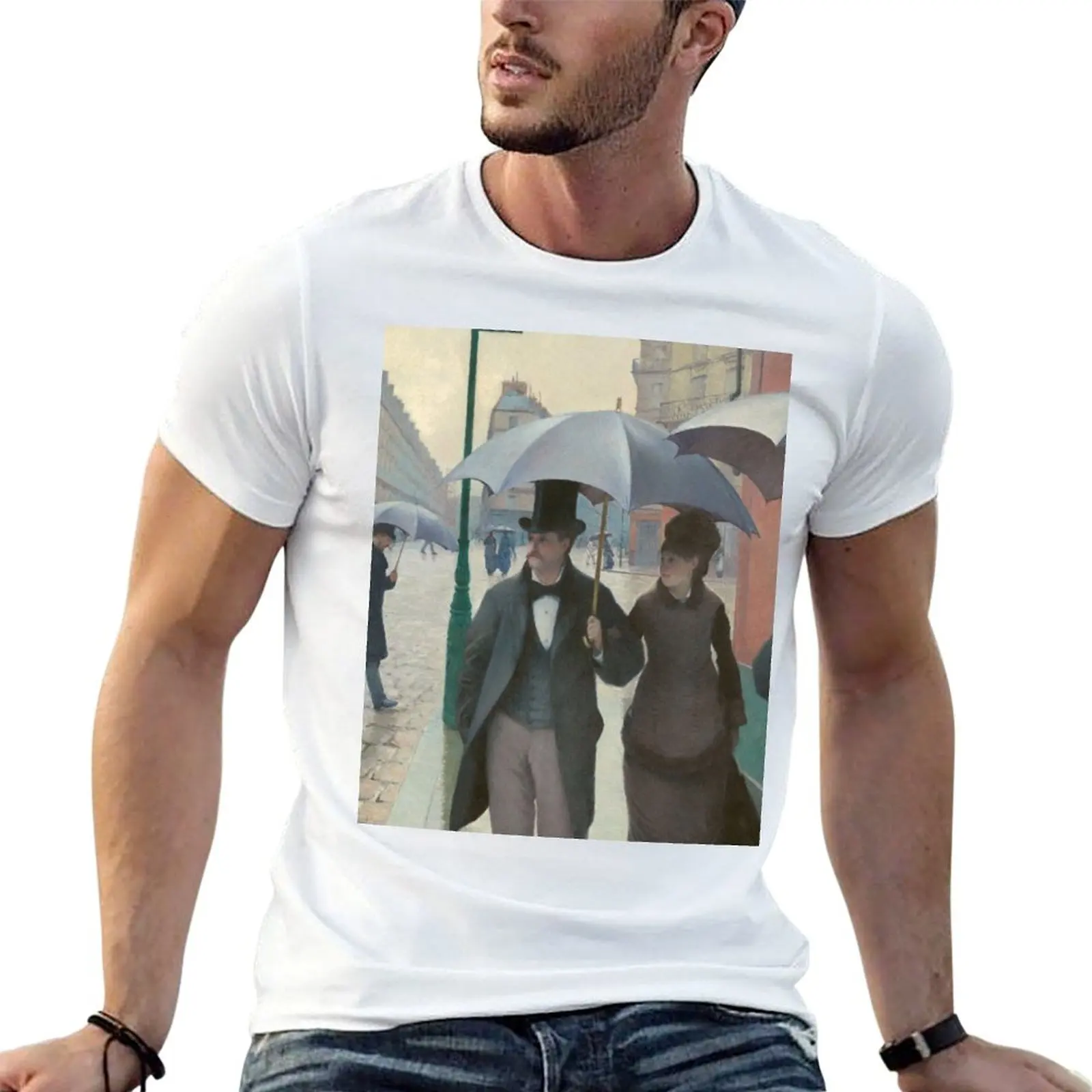Paris Street; Jour de pluie - (Rue de Paris, temps de pluie) - T-shirt Caillebotte à manches courtes, basique et polyvalent