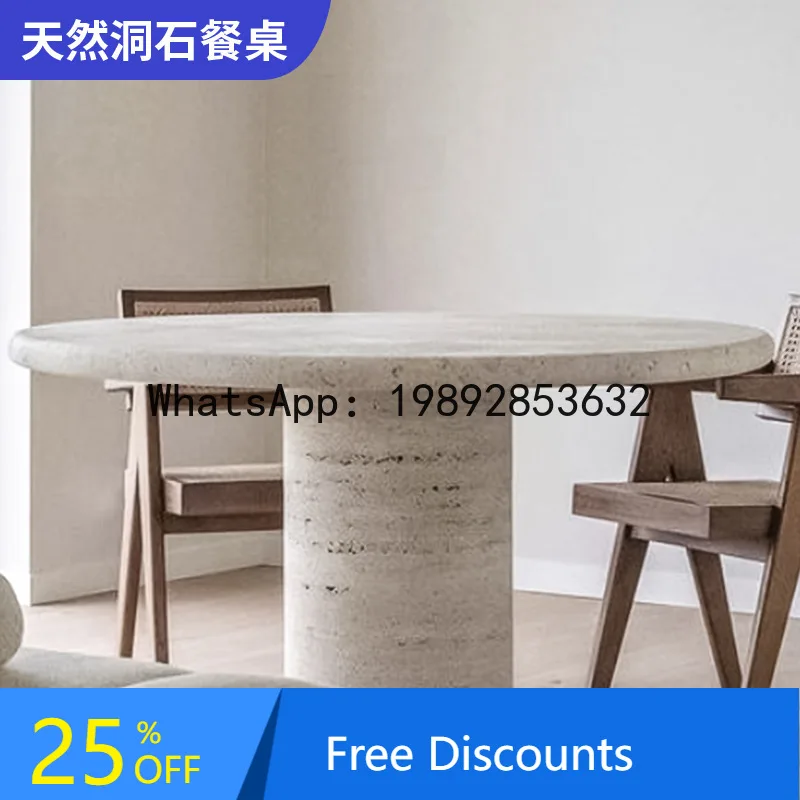 

LYY natural travertine dining table model room western restaurant round modern villa dining table