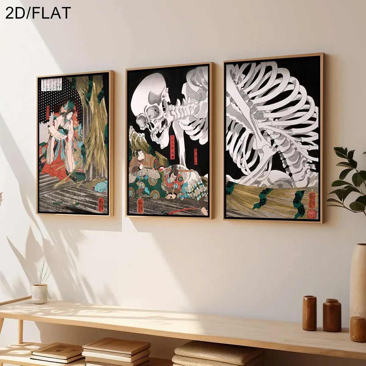 3pcs frameless Canvas Painting 3pcs Retro Japanese Takiyasha The Witch & Skeleton Spectre Canvas Wall Art Unframed Abstract Canv