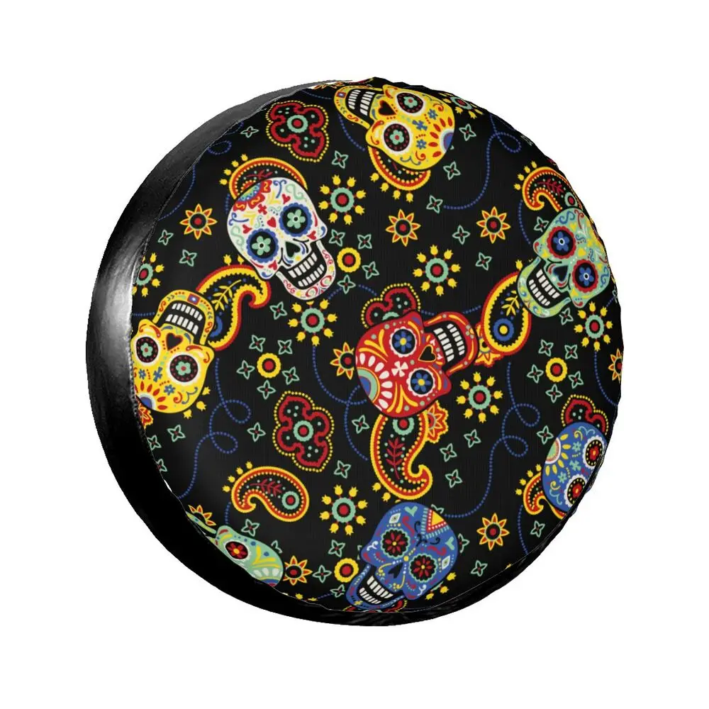 Sugar Skull Print Spare Tire Cover Weatherproof Wheel Protectors Universal Fit for Trailer Rv SUV Truck 14 15 16 17 Inch