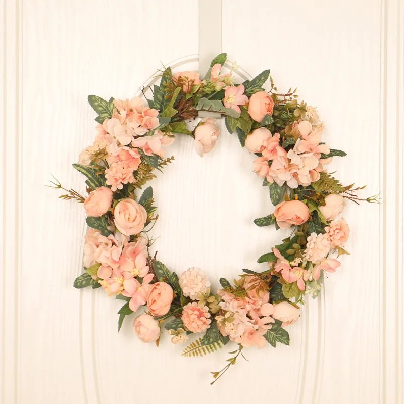 140cm Artificial Rose Flower Wreath Window Door Hanging Garland Christmas Wall Ornament Wedding Bridal Wreath Decor