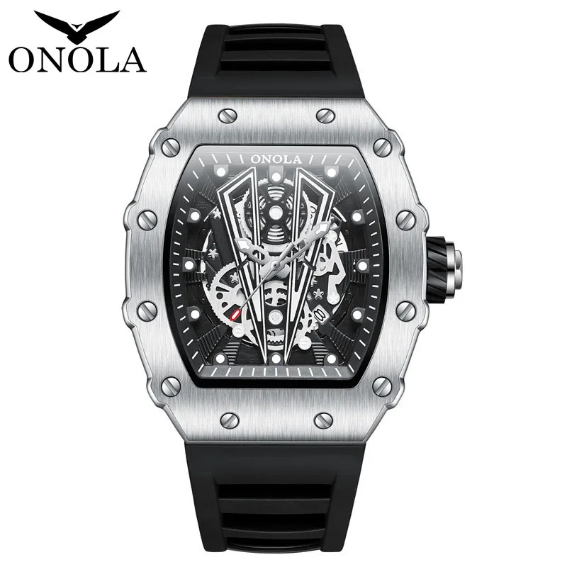 Venda quente moda esportes relógios masculino marca onola casual pulseira de silicone à prova dwaterproof água tonneau quartzo relógio de pulso homem presente dropshipping