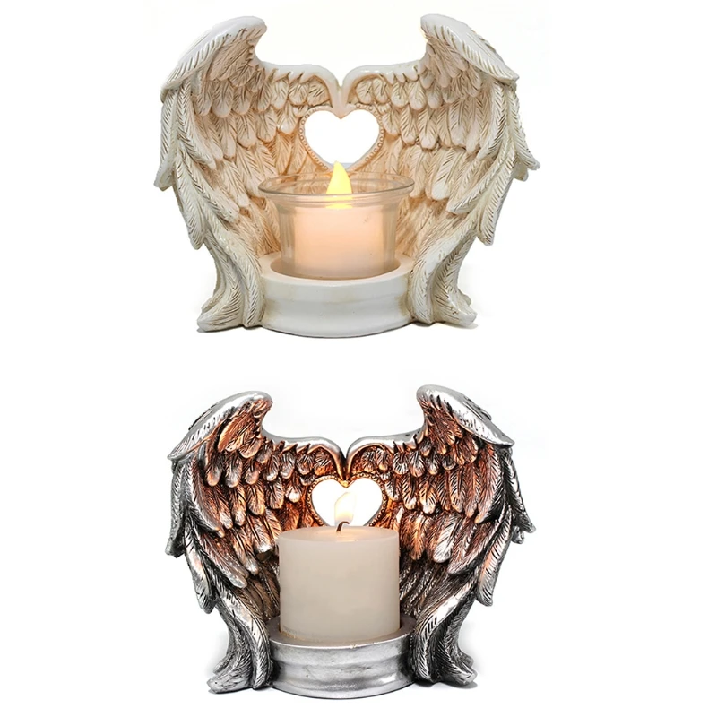 

Resin Angel Wings Holder with Candlestick Cup for Home Living Room Dining Table Romantic Dinner Decoration Religious Gift