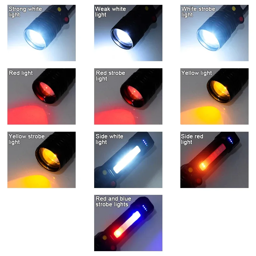 Linterna de alta potencia 3LED + COB, recargable por USB, luz ultrapotente, linterna de 10 modos, linterna táctica, lámpara de pesca para acampar al aire libre