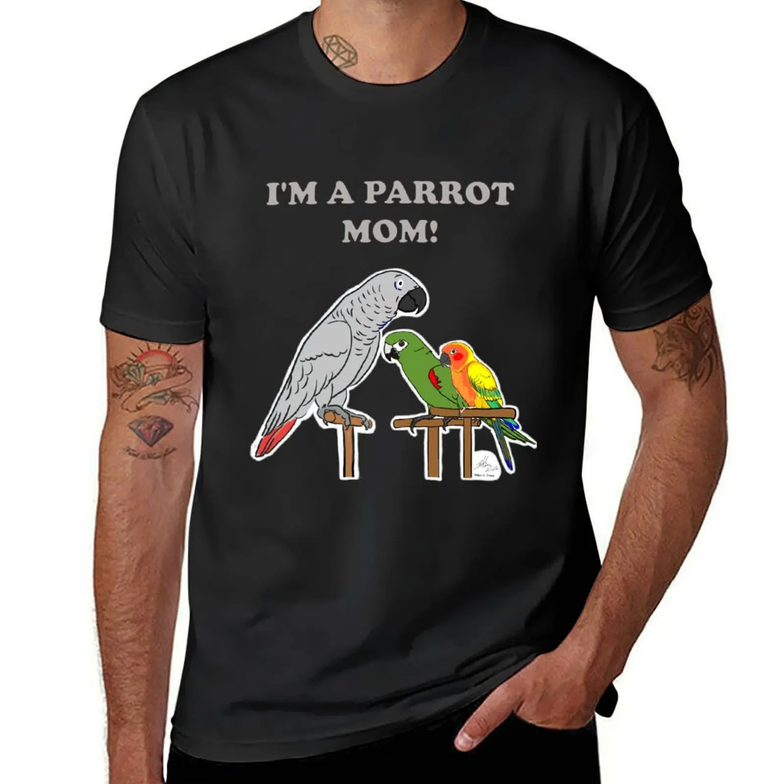 

Parrot Mom - African Grey, Hahn's Macaw, Sun Conure T-Shirt plus sizes blacks t shirt for men