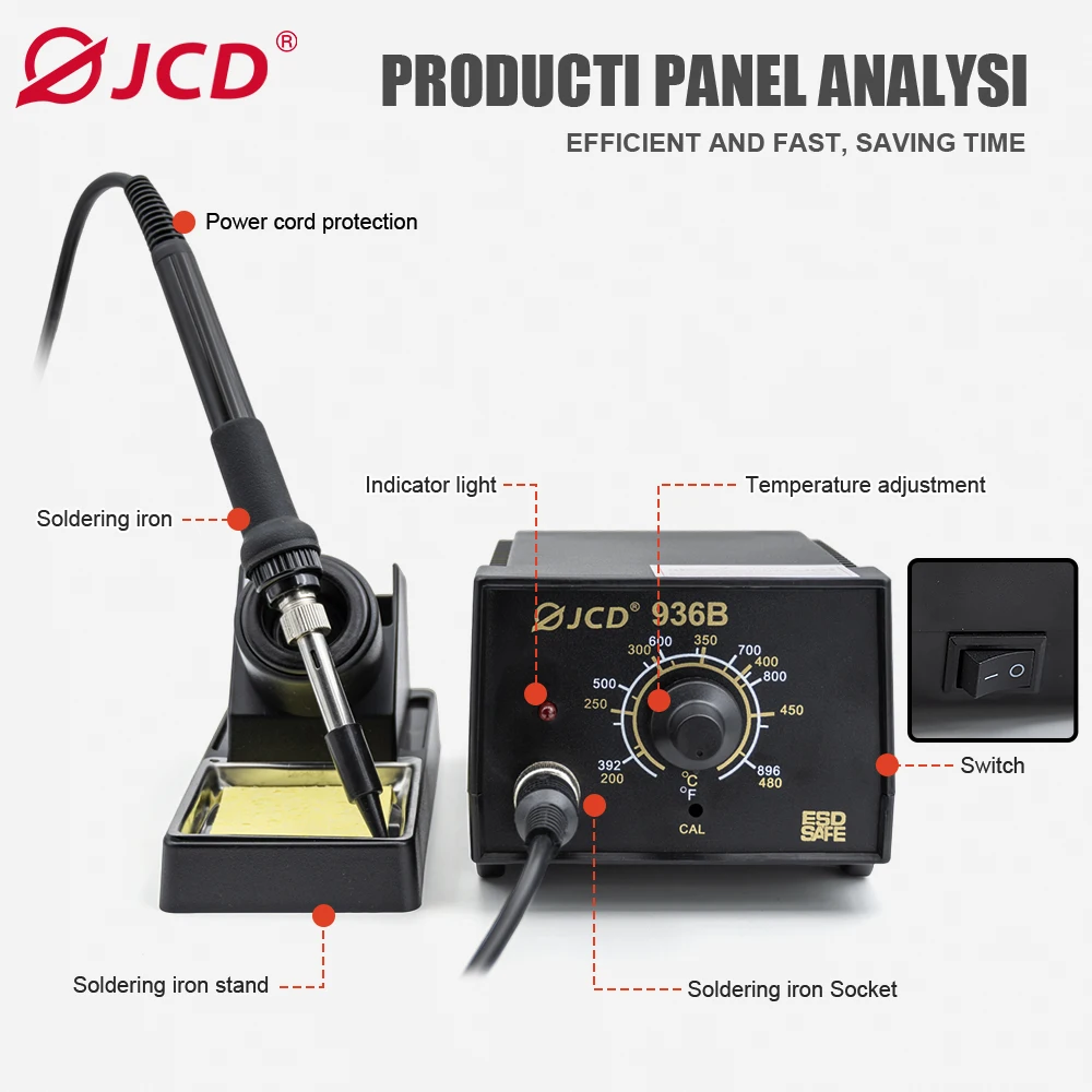 JCD Repaid Heating Soldering Iron Staion Compatibled Solder Iron Handle Electronic Welding Rework Station 936B-7TK