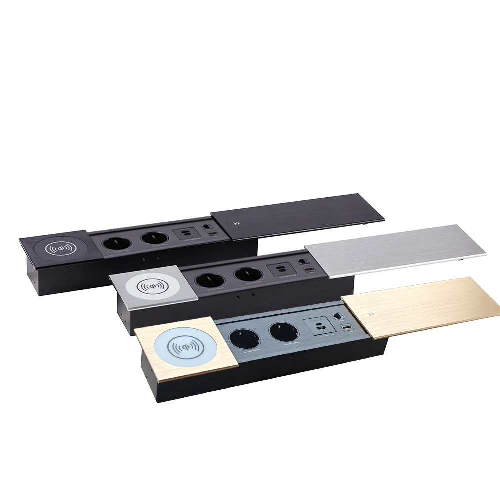 

MANLEIKE Встраиваемый удлинитель Скрытая розетка Офисная раздвижная крышка Настольная розетка с беспроводной зарядкой, USB, Type-c, HDMI, сеть