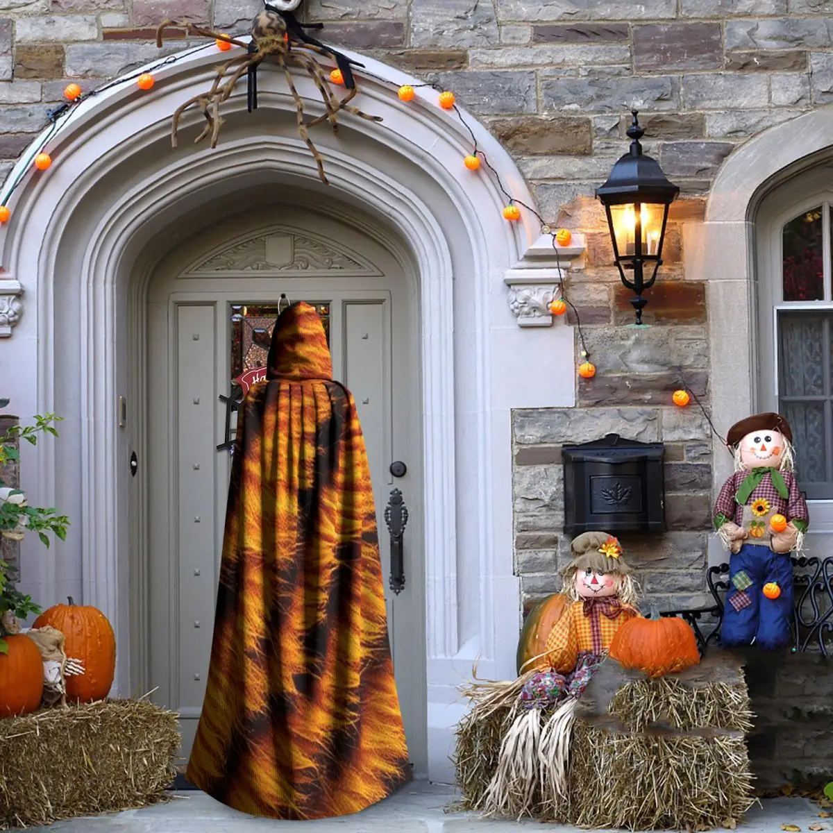 Tiger Fur Sketch Color Picture Long Hooded Cloak Witch Medieval Costume Cosplay Cape HalloweenCoat Adult Unisex