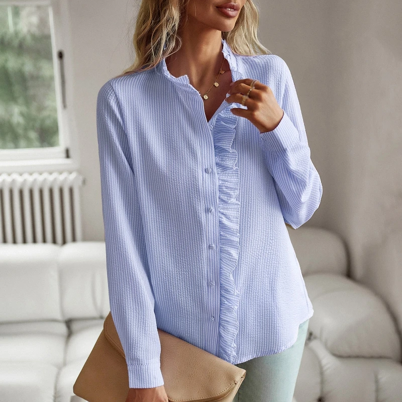 Women Shirts Autumn Long Sleeve Blouse Tops Female Pleated edge Elegant Shirts