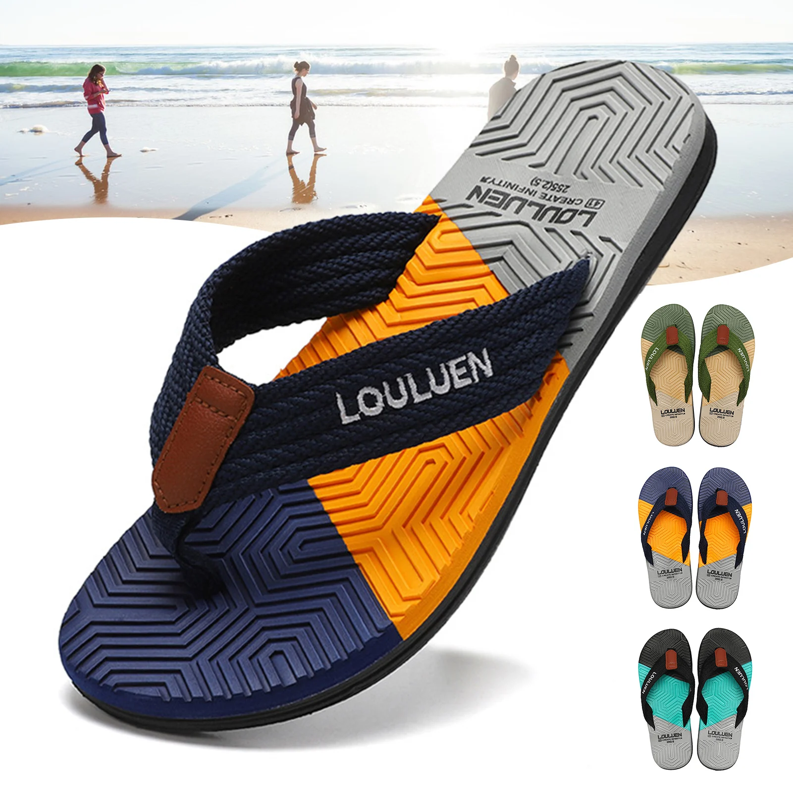 Men Flip Flops Breathable Sandals Summer Beach Colorblock Non-slip Flip Flops Fashion Breathable Casual Wear-Resistance Slippers