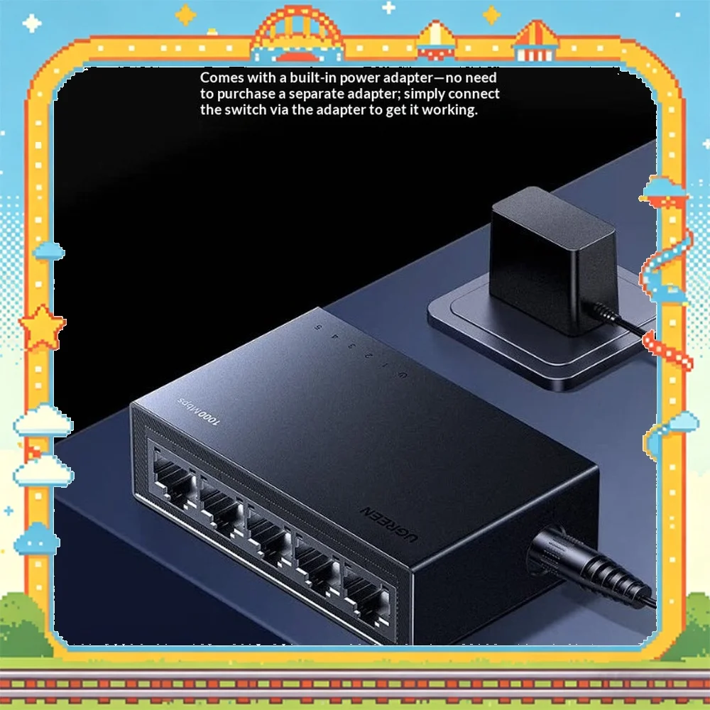 UGREEN 35492 CM833 5-Port Gigabit Unmanaged Ethernet Switch RJ45 Desktop Network Hub Plug and Play