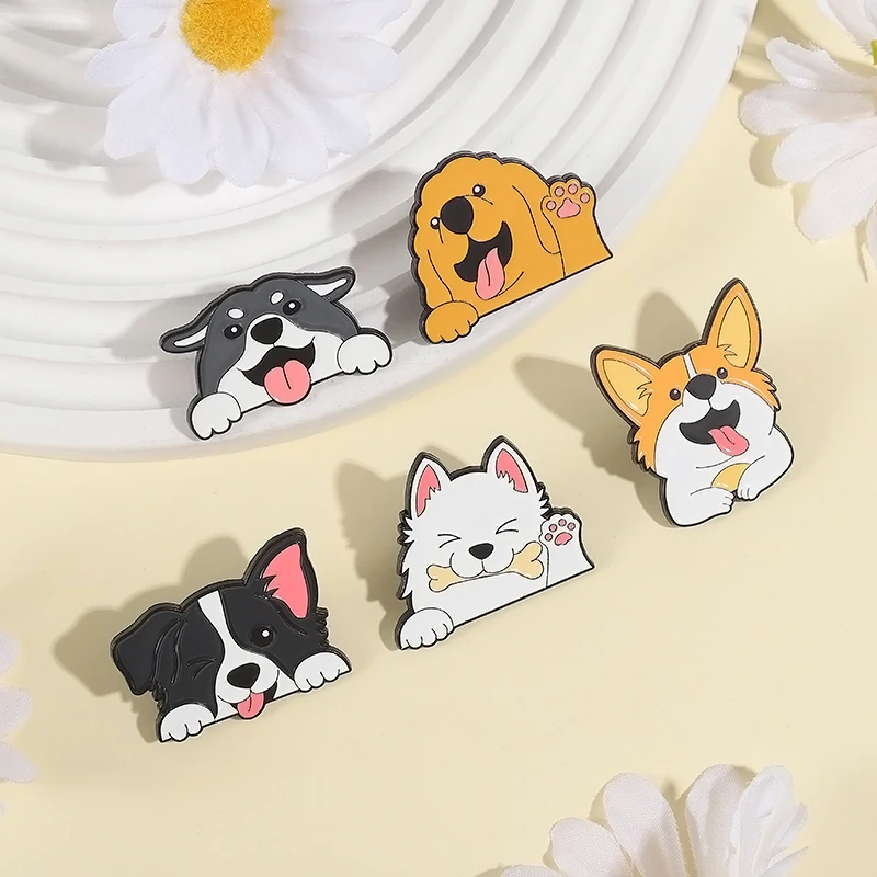 Cute Dogs Brooch Enamel Pin Cartoon Kawaii Tongue Spitting Puppy Brooch Badge Backpack Accessories Animal Jewelry Pet Lover Gift