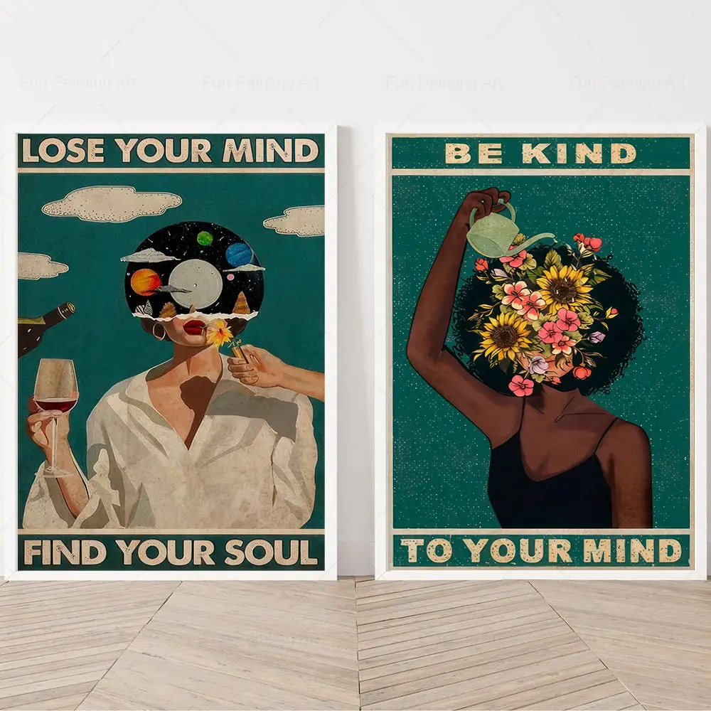 Lose Your Mind Find Your Soul Vintage Poster Be Kind To Your Mind Print Retro Music Inspired Wall Art Canvas Painting Room Decor