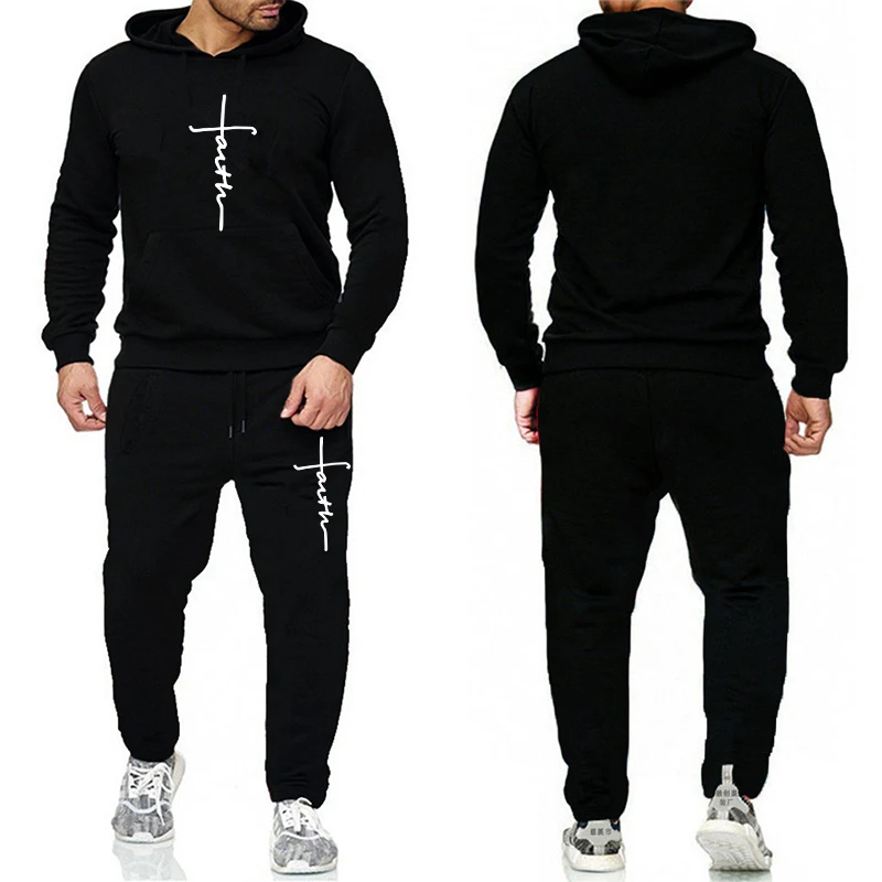 Men's printed sportswear casual men's outdoor long sleeved hoodie and pants jogging hoodie sportswear two-piece set