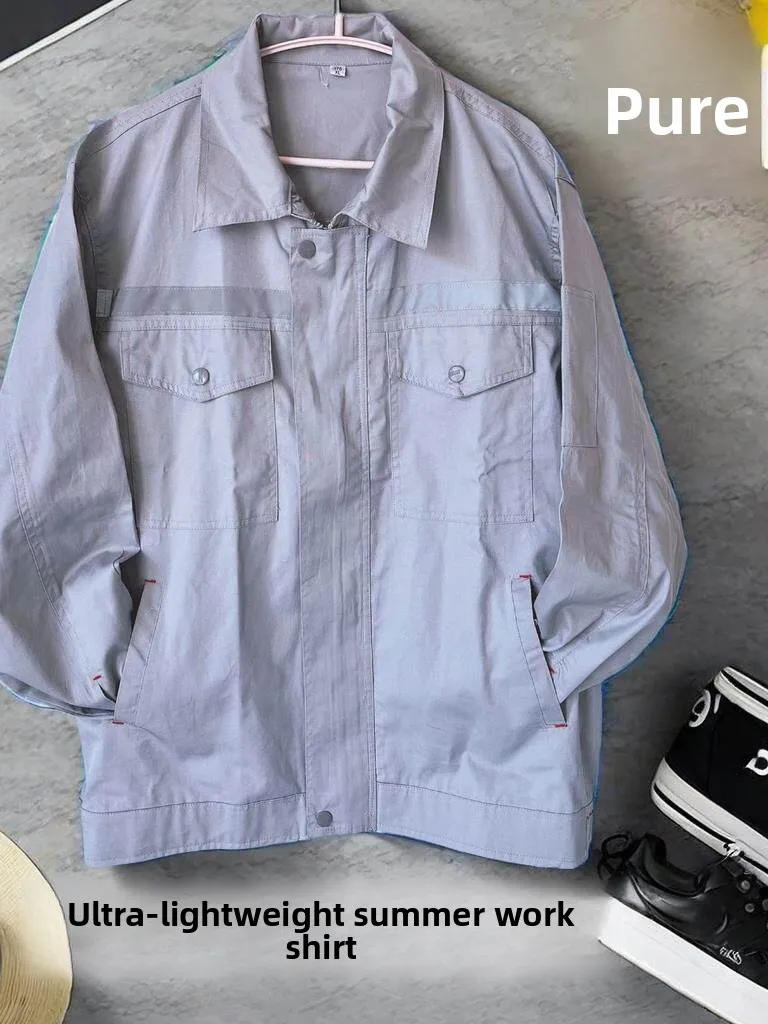 

Мужская летняя рабочая одежда: ультратонкая, из чистого хлопка, со светоотражающими полосами, с защитой от солнца, износостойкая, дышащая, для защиты труда.