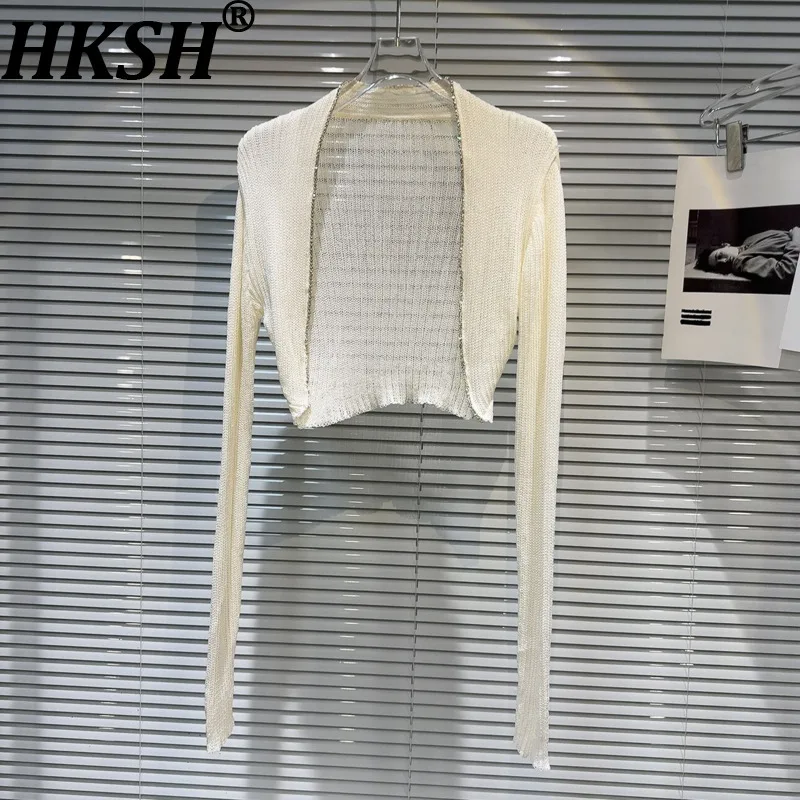 HKSH Women Cardigan Niche Diamonds Edge Design Elegant Fashion Solid Color Long Sleeves Short Knitwear Spring Autumn New HK26770