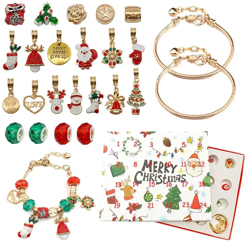 Christmas Advent Calendar 24day Countdown CalendarAdvent Surprise Blind Box DIY Creative Bracelet Ornament Christmas Gifts