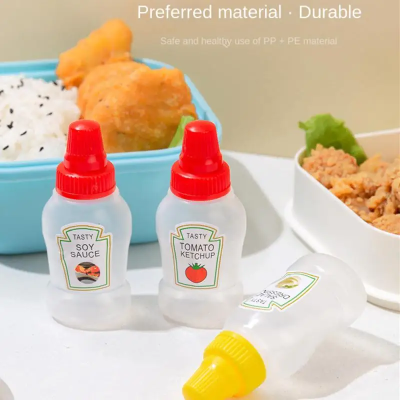 4pcs Mini Sauce Bottle Refillable Ketchup Honey Salad Containers Bottles Portable Sauce Jars Lunch Box Dressing Dispensers Box