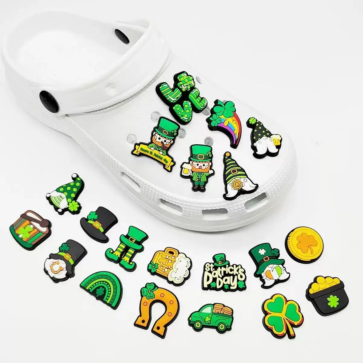 20-100pcs Green Saint Patrick Shoe Charms For Sandals,Shoe Decoration Accessories Shoe Pins Great Gift For Men Wom