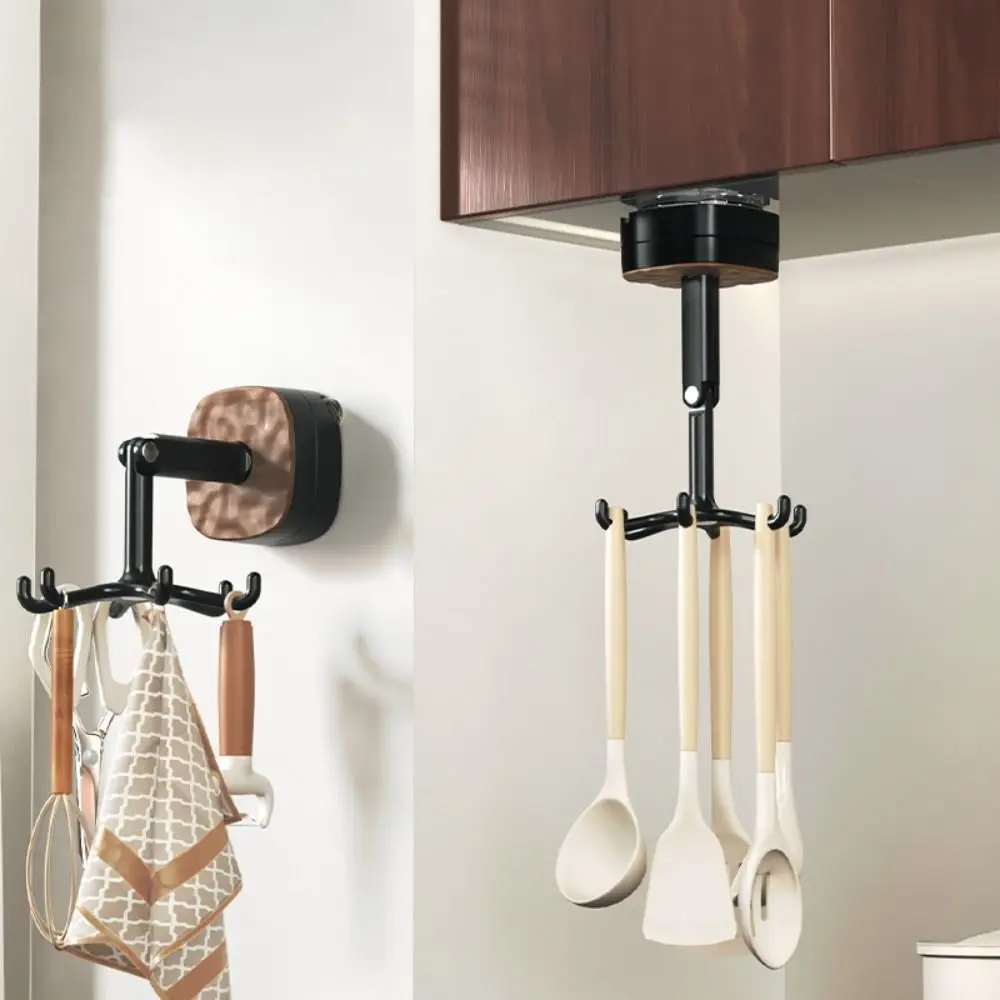 360 Rotatable Kitchen Hook Organizer 6 Claw Hook Suction Cup Wall Mounted Hanger Space Saving Punch-free Spatula Spoon Storage