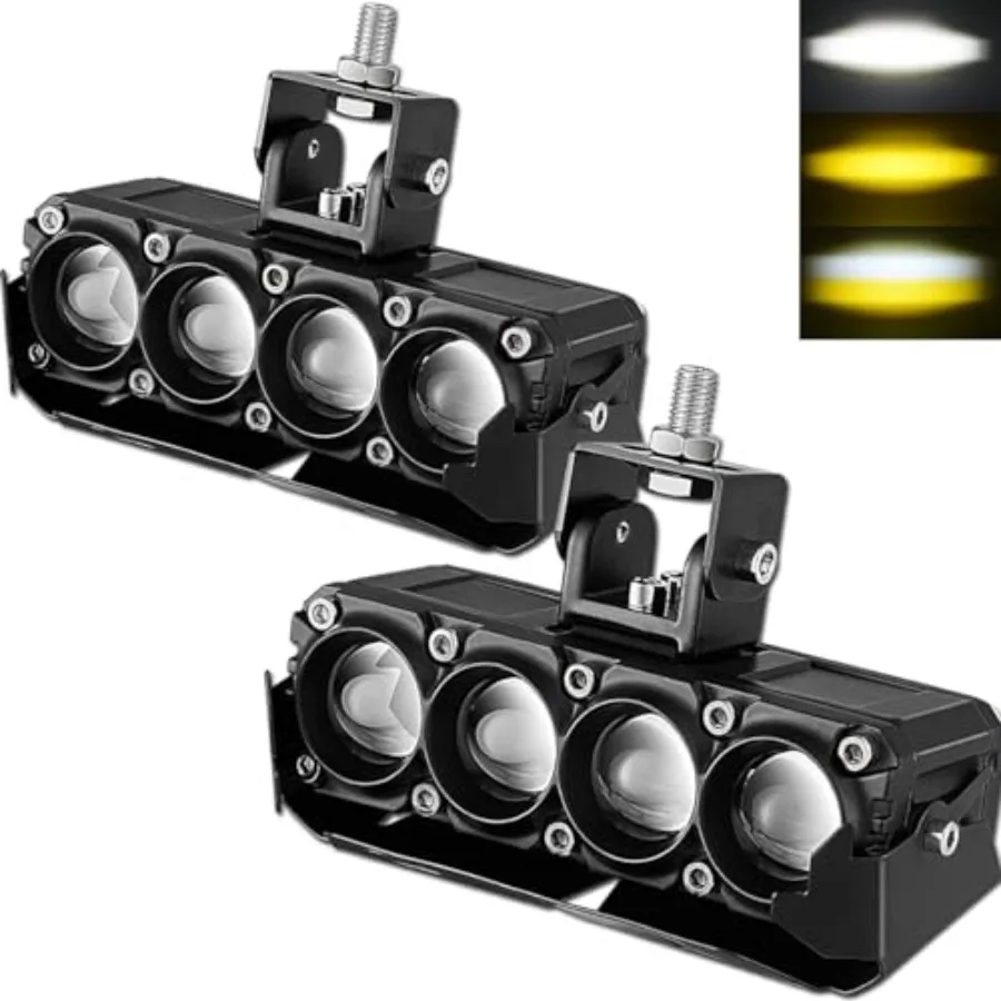 

Motorcycle Fog Lights 80W 8000LM Dual Color White Amber Driving Auxiliary Pod Light 2 pcs 6 Inch LED Light Bar for Motorbike SU