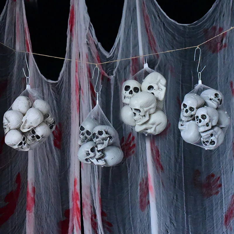 Terror Graveyard Net Bags 6PCS/Set Mini Skeleton Skulls Bones Realistic Haunt Prop Bar Horror Decor Scene Setup Essential