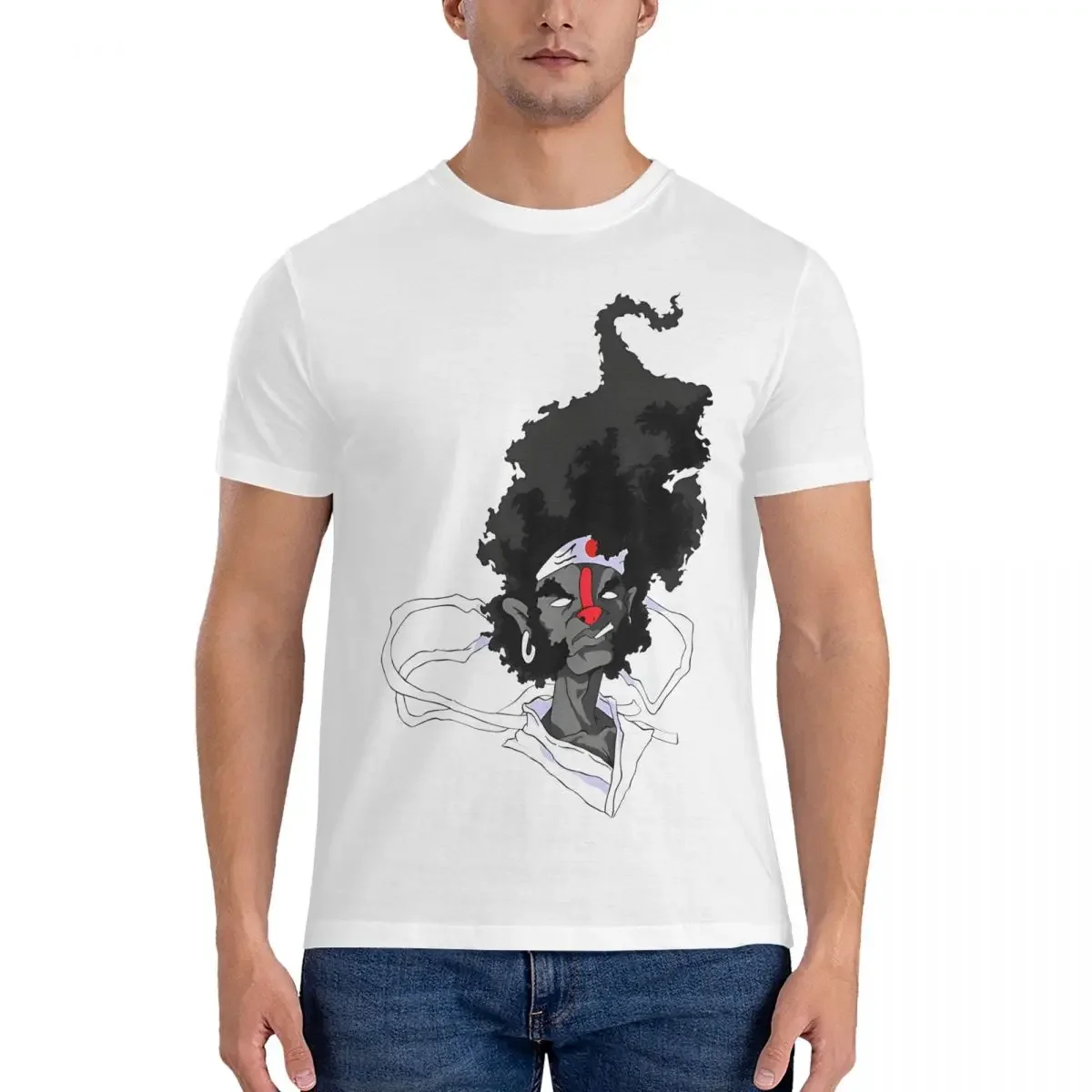 Men Anime T Shirts AFRO SAMURAI 100% Cotton Clothes Crazy Short Sleeve Crew Neck Tees Gift Idea T-Shirt